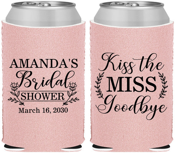 Custom Bridal Shower Neoprene Can Coolers - Kiss The Miss Goodbye | 100017
