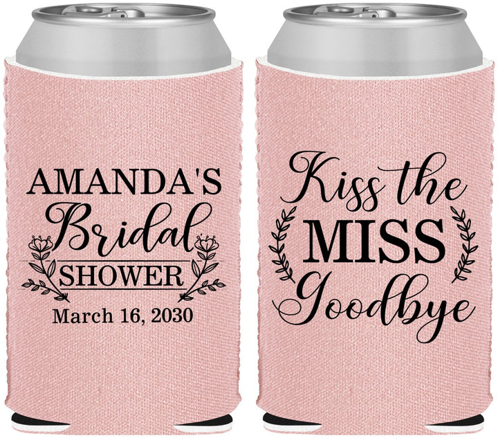 Custom Bridal Shower Neoprene Can Coolers - Kiss The Miss Goodbye | 100017