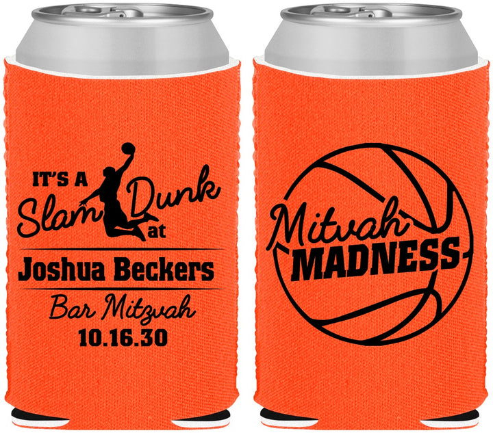 Custom Bar Mitzvah Neoprene Can Coolers - 13th Birthday Basketball | 110000
