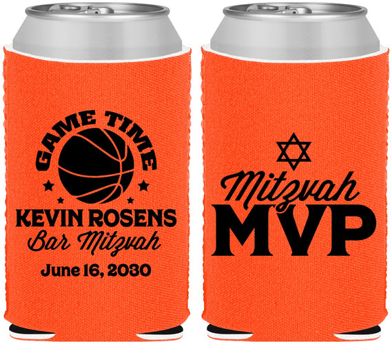 Custom Bar Mitzvah Neoprene Can Coolers - 13th Birthday Basketball | 110001