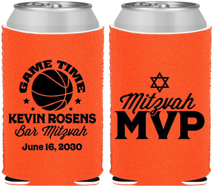 Custom Bar Mitzvah Neoprene Can Coolers - 13th Birthday Basketball | 110001