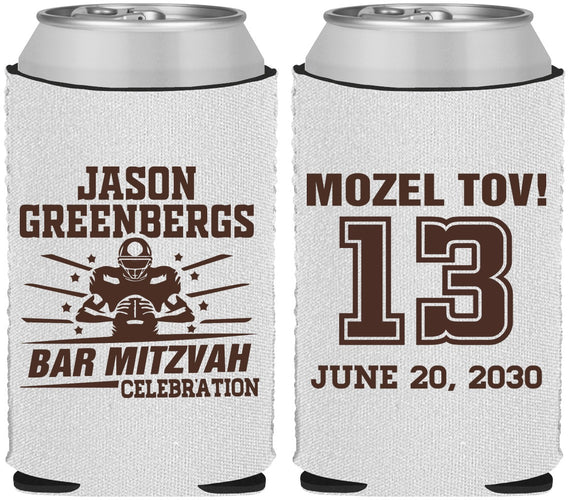Custom Bar Mitzvah Neoprene Can Coolers - 13th Birthday Football | 110002