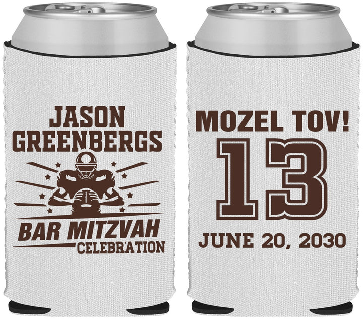 Custom Bar Mitzvah Neoprene Can Coolers - 13th Birthday Football | 110002