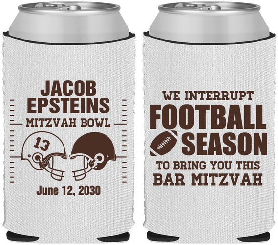 Custom Bar Mitzvah Neoprene Can Coolers - 13th Birthday Football | 110003
