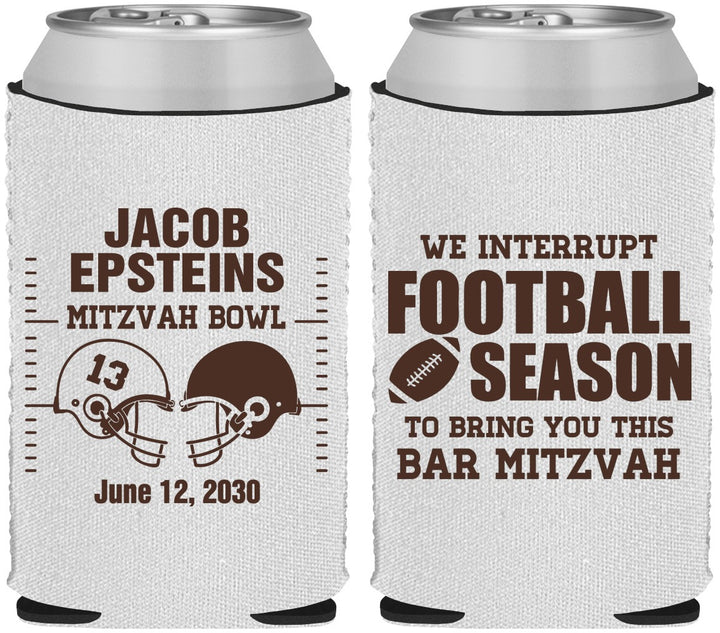 Custom Bar Mitzvah Neoprene Can Coolers - 13th Birthday Football | 110003