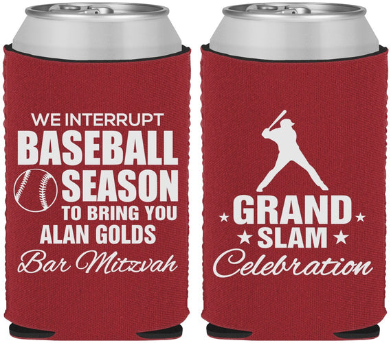 Custom Bar Mitzvah Neoprene Can Coolers - 13th Birthday Baseball | 110004