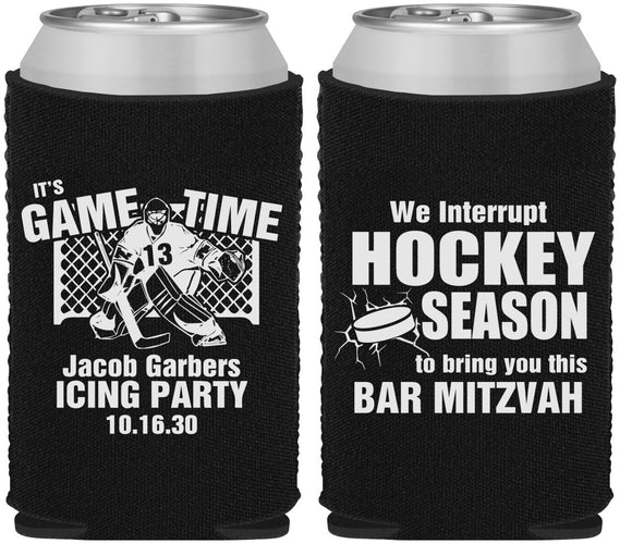 Custom Bar Mitzvah Neoprene Can Coolers - 13th Birthday Hockey | 110006