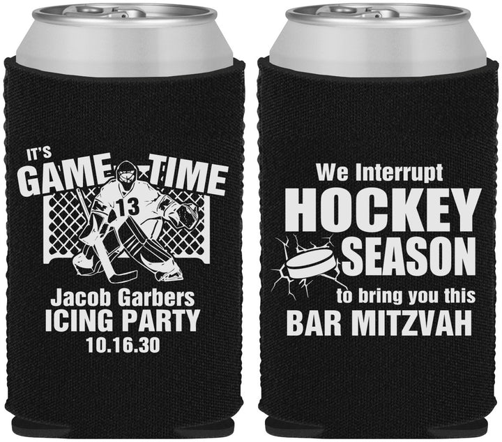 Custom Bar Mitzvah Neoprene Can Coolers - 13th Birthday Hockey | 110006