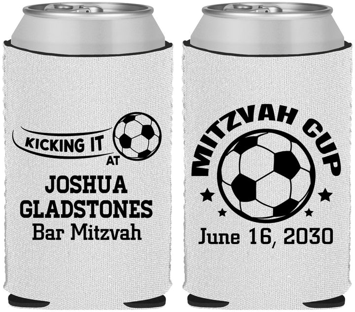 Custom Bar Mitzvah Neoprene Can Coolers - 13th Birthday Soccer | 110008