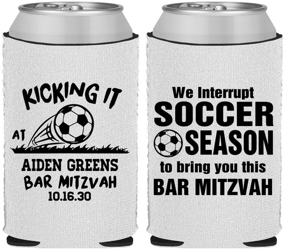 Custom Bar Mitzvah Neoprene Can Coolers - 13th Birthday Soccer | 110009