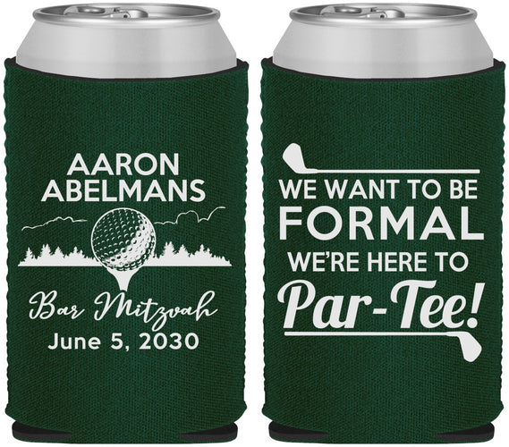 Custom Bar Mitzvah Neoprene Can Coolers - 13th Birthday Golf | 110010