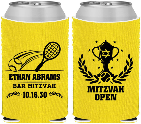 Custom Bar Mitzvah Neoprene Can Coolers - 13th Birthday Tennis | 110011