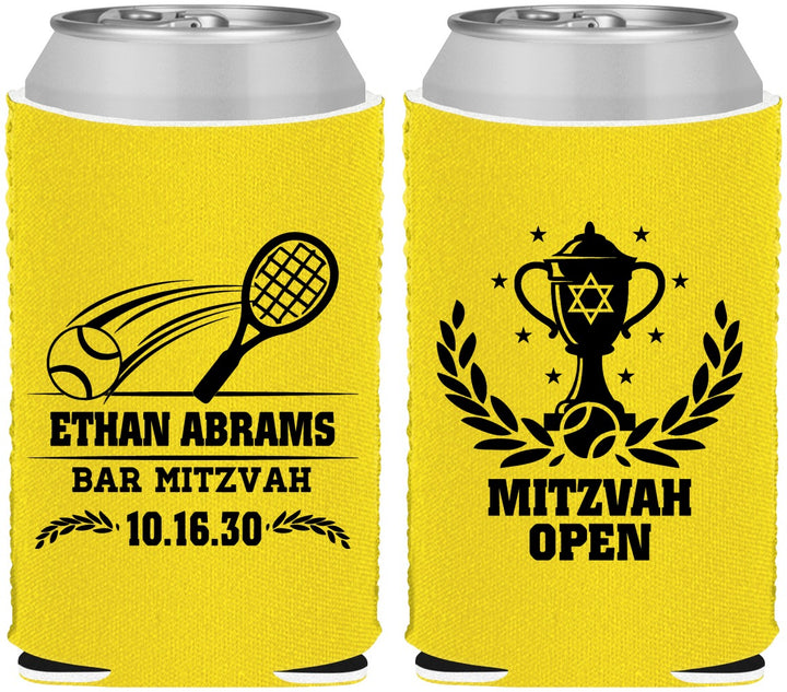 Custom Bar Mitzvah Neoprene Can Coolers - 13th Birthday Tennis | 110011