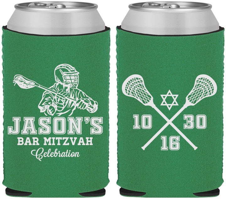Custom Bar Mitzvah Neoprene Can Coolers - 13th Birthday Lacrosse | 110012