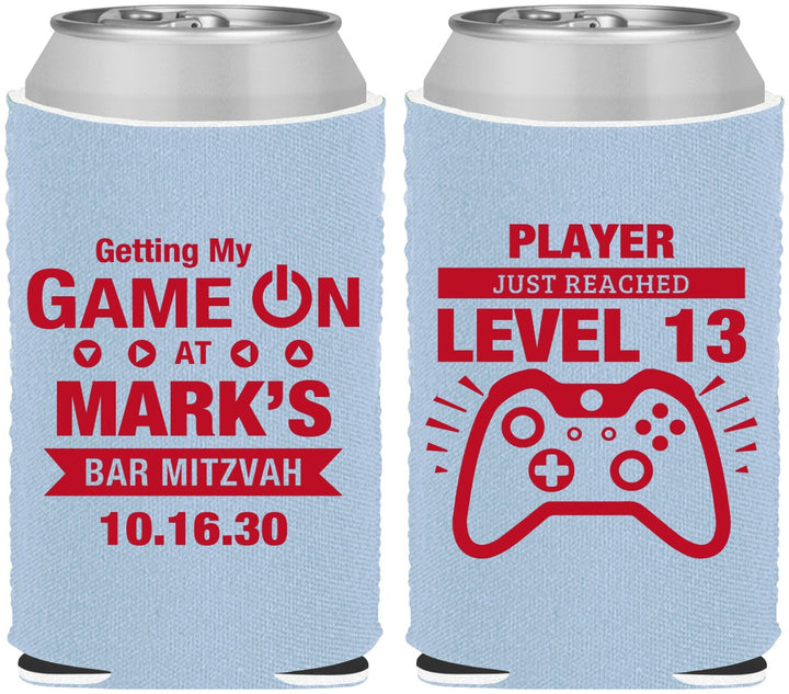 Custom Bar Mitzvah Neoprene Can Coolers - 13th Birthday Video Game | 110013