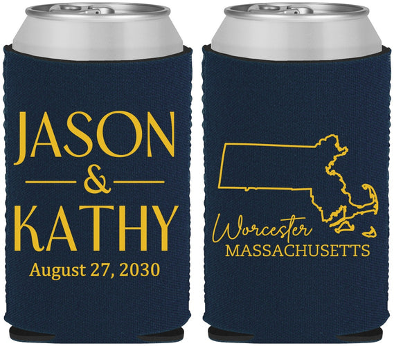 Custom Wedding Neoprene Can Coolers - Massachusetts | 120