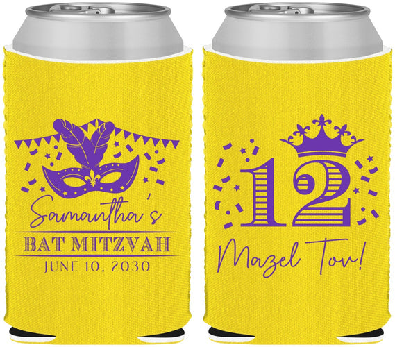 Custom Bat Mitzvah Neoprene Can Coolers - 12th Birthday Mazel Tov | 120000