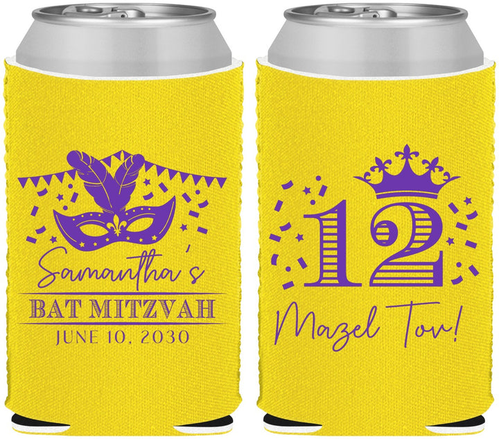 Custom Bat Mitzvah Neoprene Can Coolers - 12th Birthday Mazel Tov | 120000