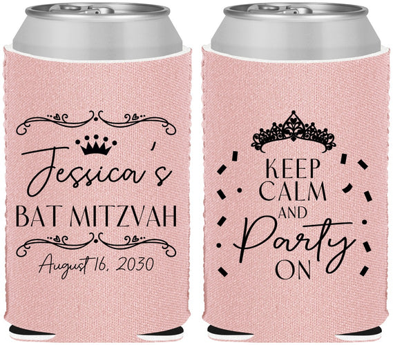Custom Bat Mitzvah Neoprene Can Coolers - 12th Birthday Tiara | 120002
