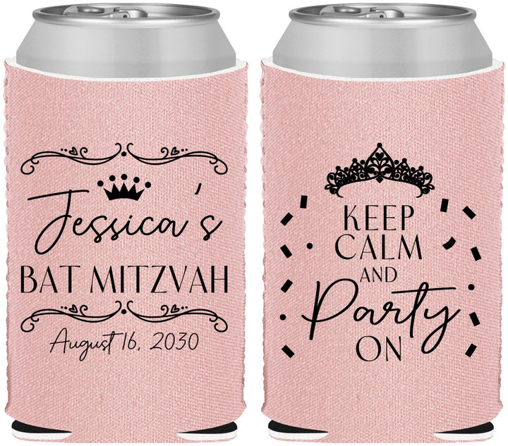 Custom Bat Mitzvah Neoprene Can Coolers - 12th Birthday Tiara | 120002
