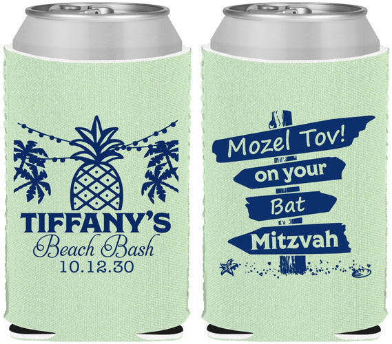 Custom Bat Mitzvah Neoprene Can Coolers - 12th Birthday Beach | 120005