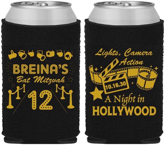 Custom Bat Mitzvah Neoprene Can Coolers - 12th Birthday Hollywood | 120006
