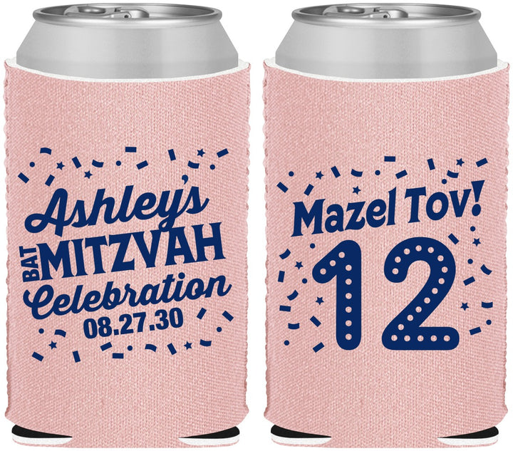 Custom Bat Mitzvah Neoprene Can Coolers - 12th Birthday Mazel Tov | 120007