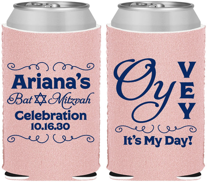 Custom Bat Mitzvah Neoprene Can Coolers - 12th Birthday Oy Vey | 120008