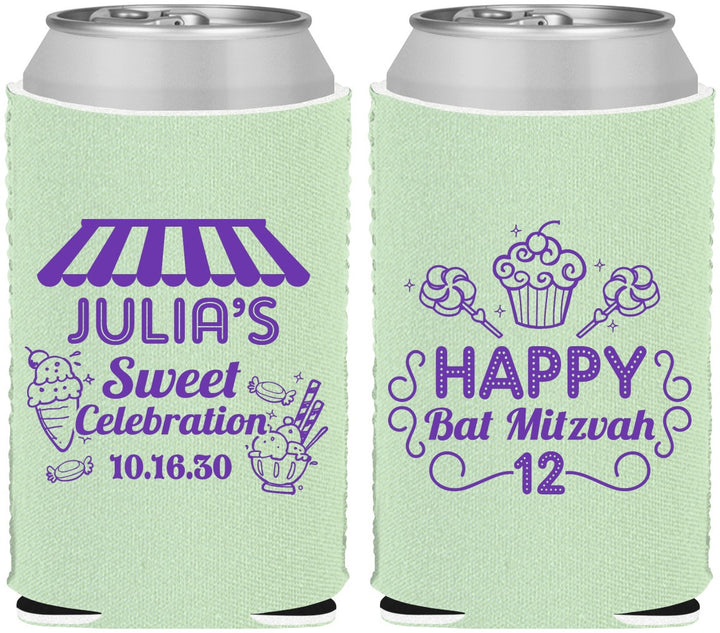 Custom Bat Mitzvah Neoprene Can Coolers - 12th Birthday Cupcake | 120010