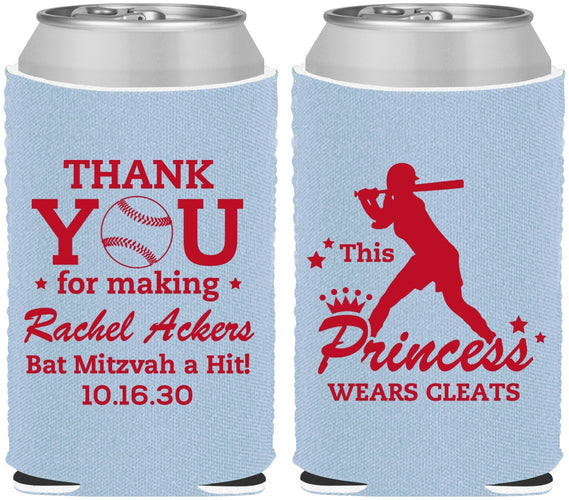 Custom Bat Mitzvah Neoprene Can Coolers - 12th Birthday Softball | 120011