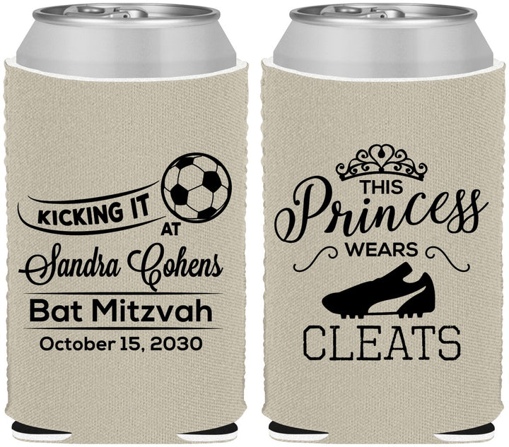 Custom Bat Mitzvah Neoprene Can Coolers - 12th Birthday Soccer | 120014