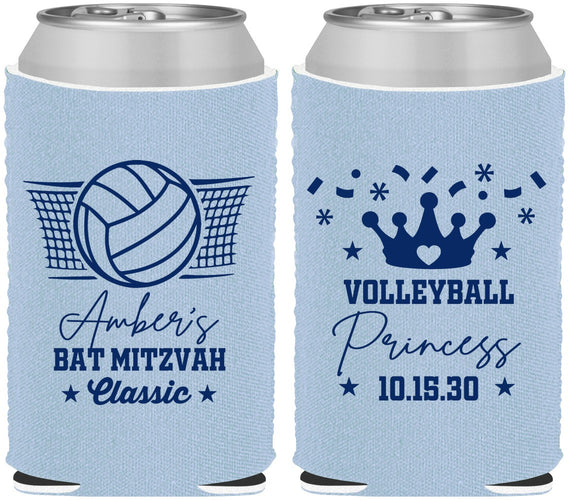 Custom Bat Mitzvah Neoprene Can Coolers - 12th Birthday Volleyball | 120015