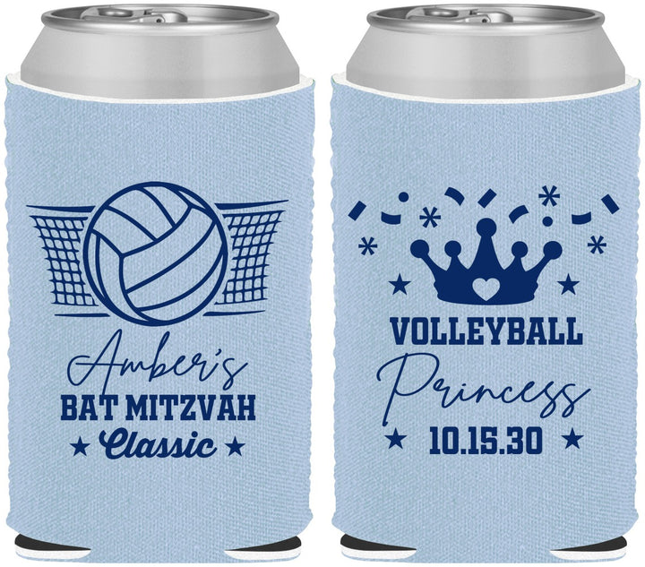Custom Bat Mitzvah Neoprene Can Coolers - 12th Birthday Volleyball | 120015