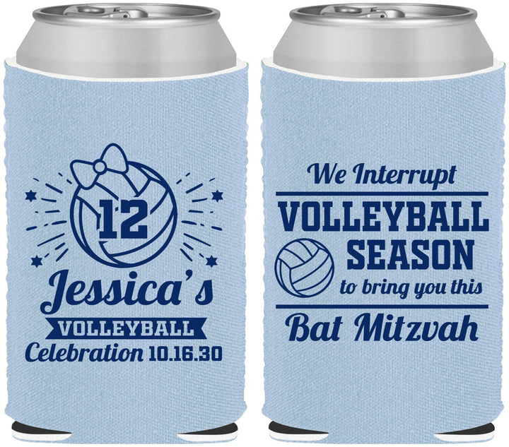 Custom Bat Mitzvah Neoprene Can Coolers - 12th Birthday Volleyball | 120016