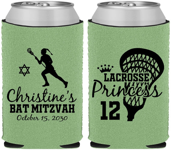 Custom Bat Mitzvah Neoprene Can Coolers - 12th Birthday Lacrosse | 120017