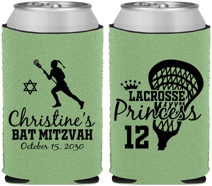 Custom Bat Mitzvah Neoprene Can Coolers - 12th Birthday Lacrosse | 120017