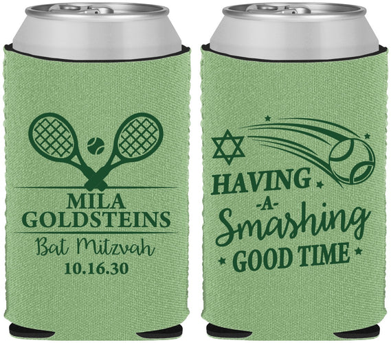 Custom Bat Mitzvah Neoprene Can Coolers - 12th Birthday Tennis | 120018
