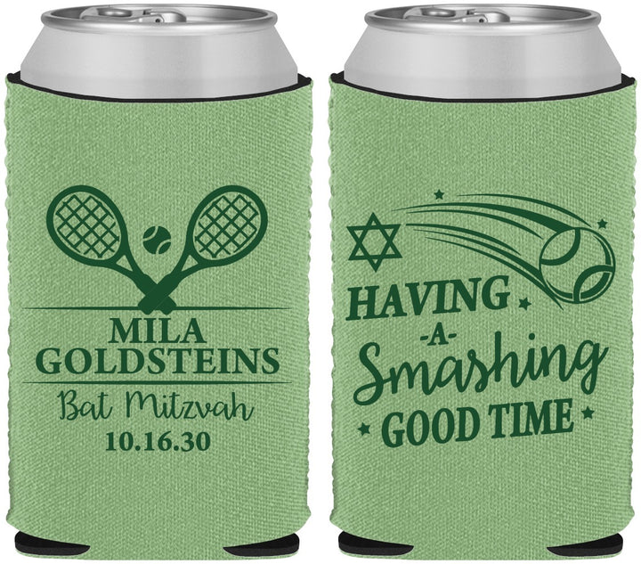 Custom Bat Mitzvah Neoprene Can Coolers - 12th Birthday Tennis | 120018