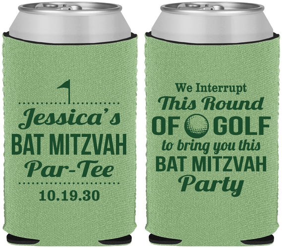 Custom Bat Mitzvah Neoprene Can Coolers - 12th Birthday Golf | 120019