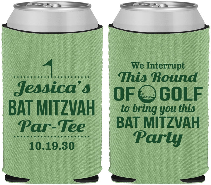Custom Bat Mitzvah Neoprene Can Coolers - 12th Birthday Golf | 120019