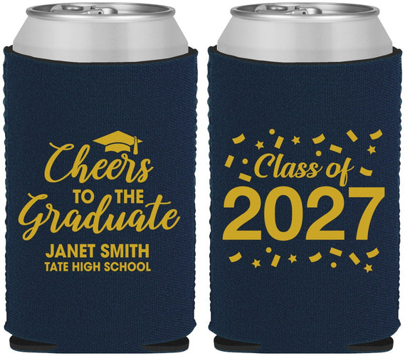 Custom Graduation Neoprene Can Coolers - Class Of 2027 Cheers Graduate | 130021
