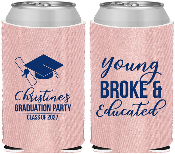 Custom Graduation Neoprene Can Coolers - Class Of 2027 Young Broke | 130026