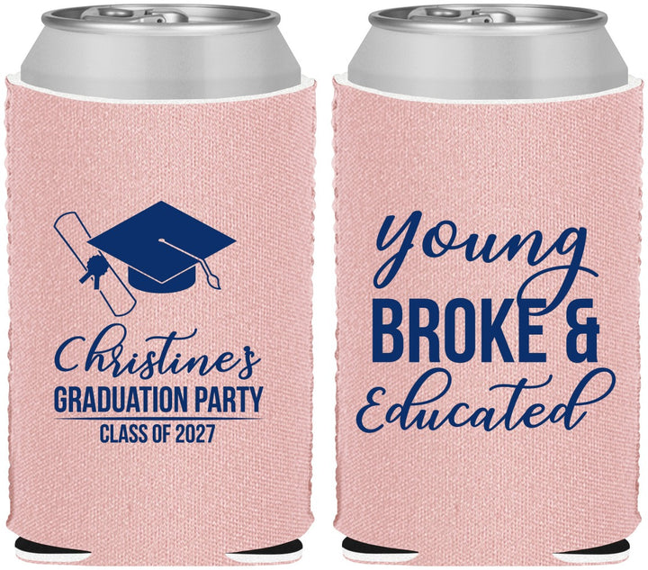 Custom Graduation Neoprene Can Coolers - Class Of 2027 Young Broke | 130026