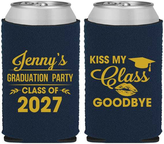 Custom Graduation Neoprene Can Coolers - Class Of 2027 Kiss Class Goodbye | 130028