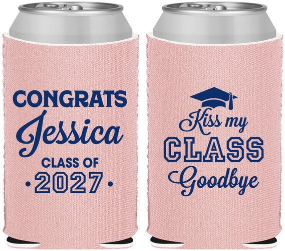 Custom Graduation Neoprene Can Coolers - Class Of 2027 Kiss Class Goodbye | 130029