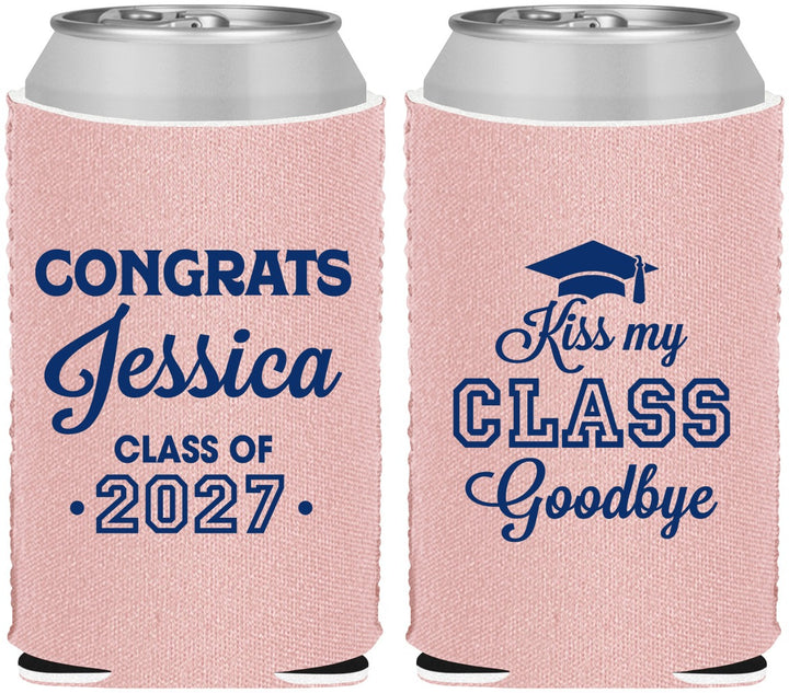 Custom Graduation Neoprene Can Coolers - Class Of 2027 Kiss Class Goodbye | 130029