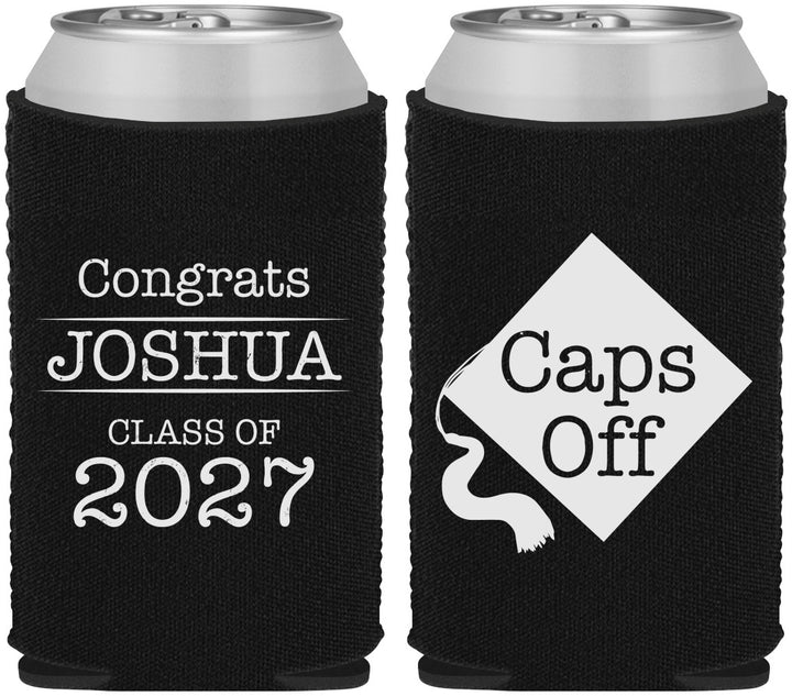 Custom Graduation Neoprene Can Coolers - Class Of 2027 Caps Off | 130045