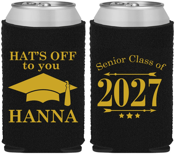 Custom Graduation Neoprene Can Coolers - Class Of 2027 Hats Off | 130049
