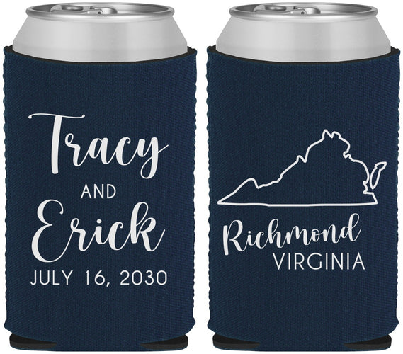 Custom Wedding Neoprene Can Coolers - Virginia | 145