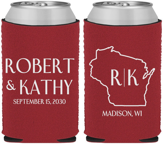 Custom Wedding Neoprene Can Coolers - Wisconsin | 148